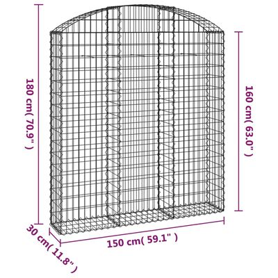 vidaXL Oblúkový gabionový kôš 150x30x160/180 cm pozinkované železo