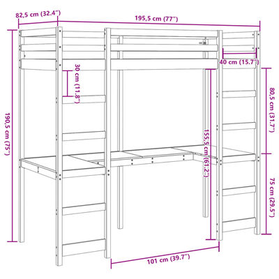 vidaXL Vyvýšená posteľ bez matraca 75x190 cm, borovicový masív