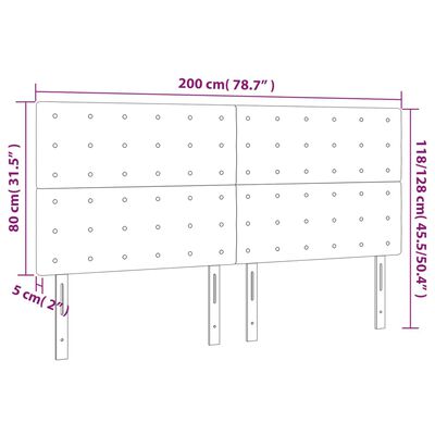 vidaXL Čelo postele s LED čierne 200x5x118/128 cm zamat