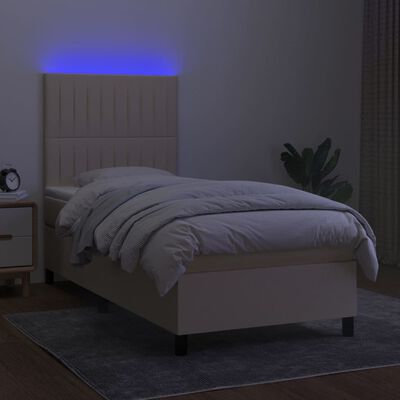 vidaXL Posteľ boxsping s matracom a LED krémová 100x200 cm látka