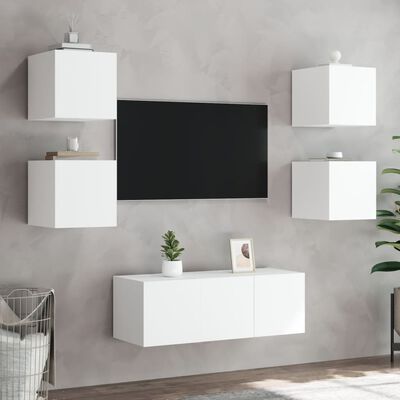 vidaXL 6-dielne TV nástenné skrinky s LED biele kompozitné drevo