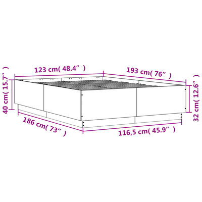 vidaXL Posteľný rám s LED svetlami sonoma 120x190 cm kompozitné drevo