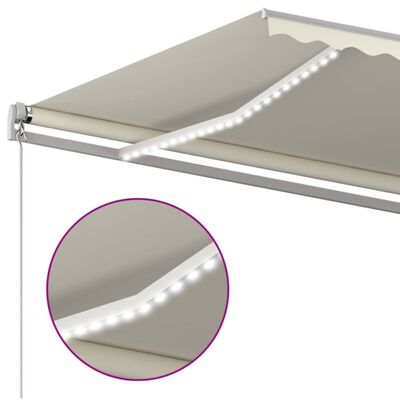 vidaXL Ručne zaťahovacia markíza s LED 500x350 cm krémová