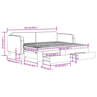 vidaXL Rozkladacia denná posteľ so zásuvkami tmavosivá 90x200 cm látka