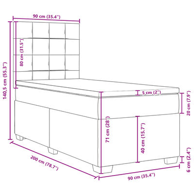 vidaXL Posteľný rám boxsping s matracom bledosivý 90x200 cm zamat