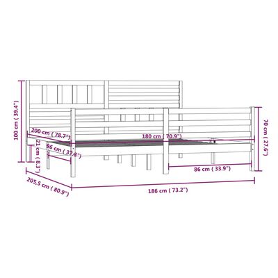 vidaXL Posteľný rám biely 180x200 cm Super King masívne drevo