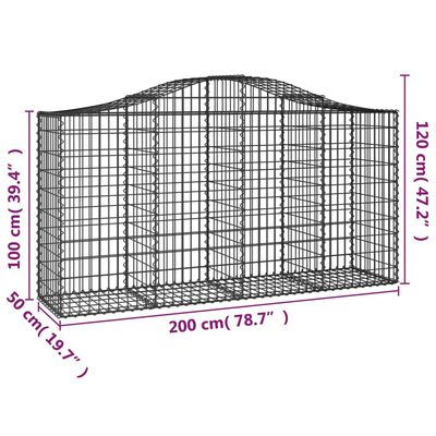 vidaXL Oblúkový gabionový kôš 200x50x100/120 cm pozinkované železo