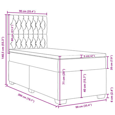 vidaXL Posteľný rám boxsping s matracom bledosivý 90x200 cm látka