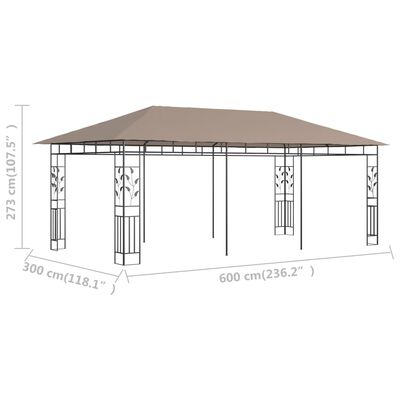 vidaXL Altánok so sieťou proti komárom 6x3x2,73 m sivohnedý 180 g/㎡