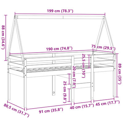 vidaXL Vysoká posteľ so strechou 75x190 cm borovicový masív