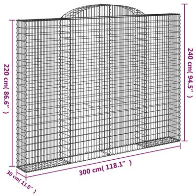 vidaXL Oblúkový gabionový kôš 5 ks 300x30x220/240cm pozinkované železo