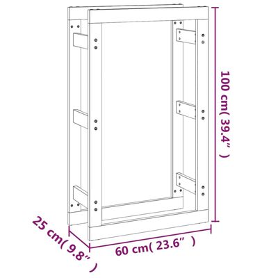 vidaXL Stojan na palivové drevo sivý 60x25x100 cm masívna borovica