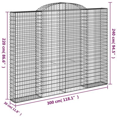 vidaXL Oblúkový gabionový kôš 4 ks 300x30x220/240cm pozinkované železo