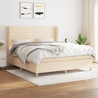 vidaXL Posteľný rám boxspring s matracom krémový 160x200 cm látka