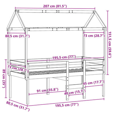 vidaXL Vysoká posteľ so strechou 75x190 cm borovicový masív