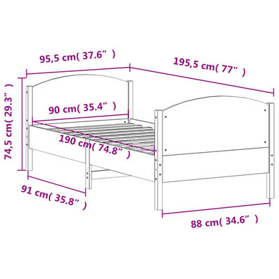 vidaXL Posteľ bez matraca 90x190 cm masívna borovica