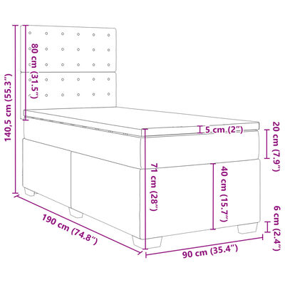 vidaXL Posteľný rám boxsping s matracom tmavozelený 90x190 cm zamat