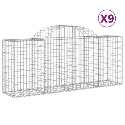 vidaXL Oblúkové gabionové koše 9 ks 200x50x80/100cm pozinkované železo