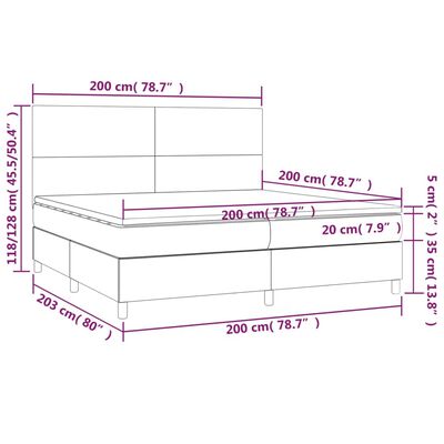 vidaXL Posteľ boxsping s matracom a LED bledosivá 200x200 cm látka