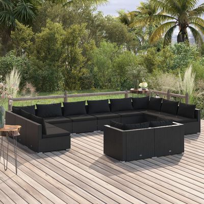 vidaXL 12-dielna záhradná sedacia súprava s vankúšmi polyratan čierna