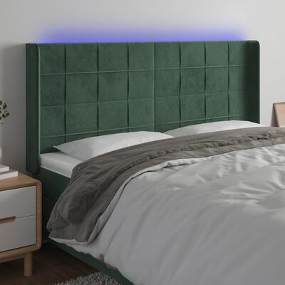 vidaXL Čelo postele s LED tmavozelené 203x16x118/128 cm zamat