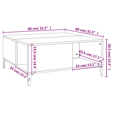 vidaXL Konferenčný stolík lesklý biely 80x80x36,5 cm spracované drevo