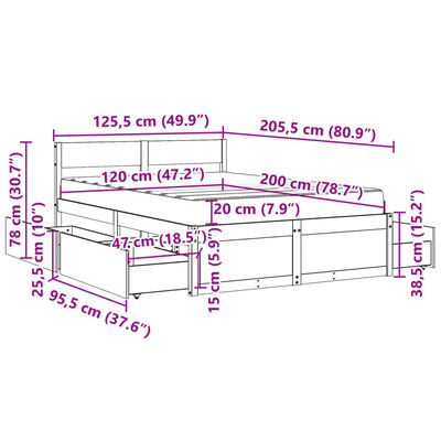 vidaXL Posteľ so zásuvkami a matracom 120x200 cm masívna borovica