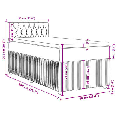 vidaXL Posteľný rám boxsping s matracom krémový 90x200 cm látka