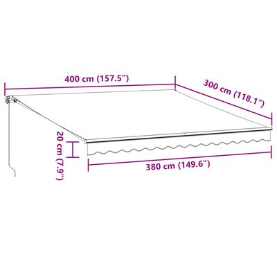 vidaXL Ručne zaťahovacia markíza s LED burgundská 400x300 cm