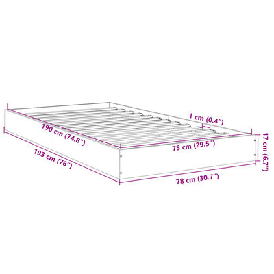 vidaXL Posteľný rám sivý dub sonoma 75x190 cm kompozitné drevo