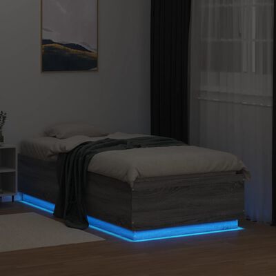 vidaXL Posteľný rám s LED svetlami sonoma 90x190 cm kompozitné drevo