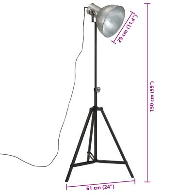 vidaXL Podlahová lampa 25 W starožitná strieborná 61x61x90/150 cm E27