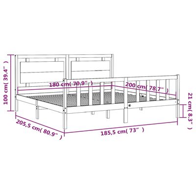 vidaXL Rám postele s čelom biely 180x200 cm masívne drevo