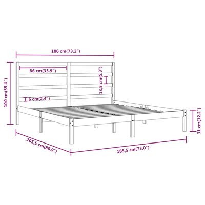 vidaXL Posteľný rám biely masívne drevo 180x200 cm 6FT Super King