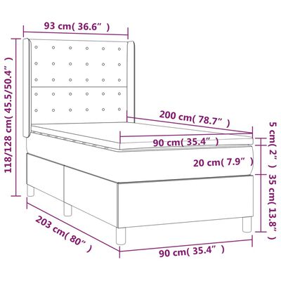 vidaXL Posteľný rám boxspring s matracom tmavosivý 90x200 cm zamat