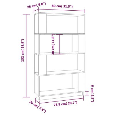 vidaXL Knižnica/deliaca stena čierna 80x25x132 cm masívna borovica