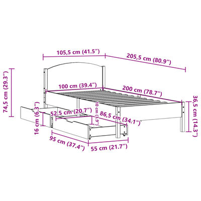 vidaXL Posteľ bez matraca biela 100x200 cm borovicový masív