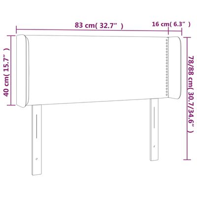 vidaXL Čelo postele s LED bledosivé 83x16x78/88 cm zamat