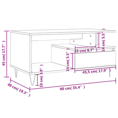 vidaXL Konferenčný stolík čierny 90x49x45 cm spracované drevo