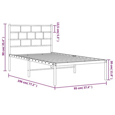 vidaXL Kovový rám postele s čelom biely 90x190 cm