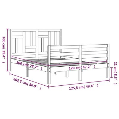 vidaXL Posteľný rám s čelom 120x200 cm masívne drevo