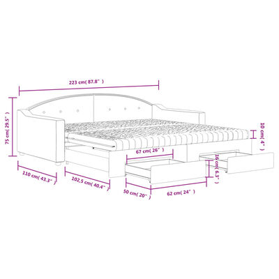 vidaXL Rozkladacia denná posteľ so zásuvkami krémová 100x200 cm látka