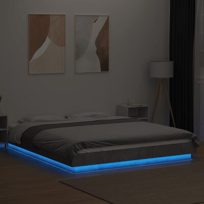vidaXL Posteľný rám s LED svetlami betónový 160x200cm kompozitné drevo