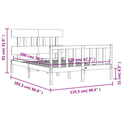 vidaXL Posteľný rám s čelom biely 120x200 cm masívne drevo