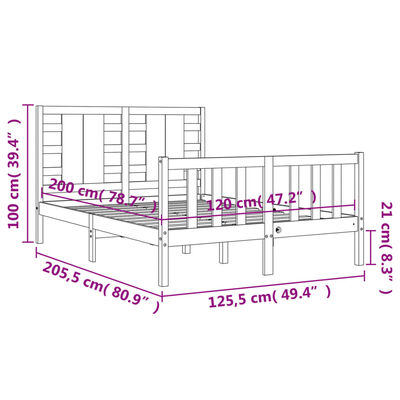 vidaXL Posteľný rám s čelom biely 120x200 cm masívne drevo