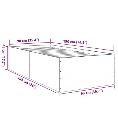 vidaXL Posteľný rám dymový dub 90x190 cm borovicový masív