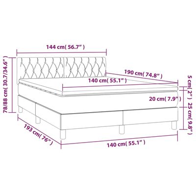 vidaXL Posteľ boxsping s matracom a LED tmavohnedá 140x190 cm látka