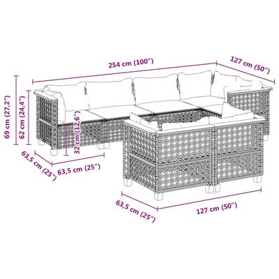 vidaXL 7-dielna záhradná súprava pohoviek s vankúšmi čierna polyratan