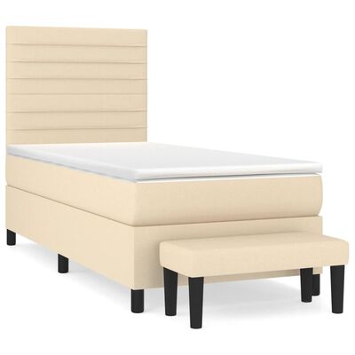 vidaXL Posteľný rám boxspring s matracom krémový 90x190 cm látka