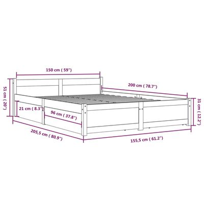 vidaXL Posteľný rám so zásuvkami čierny 150x200 cm 5FT King